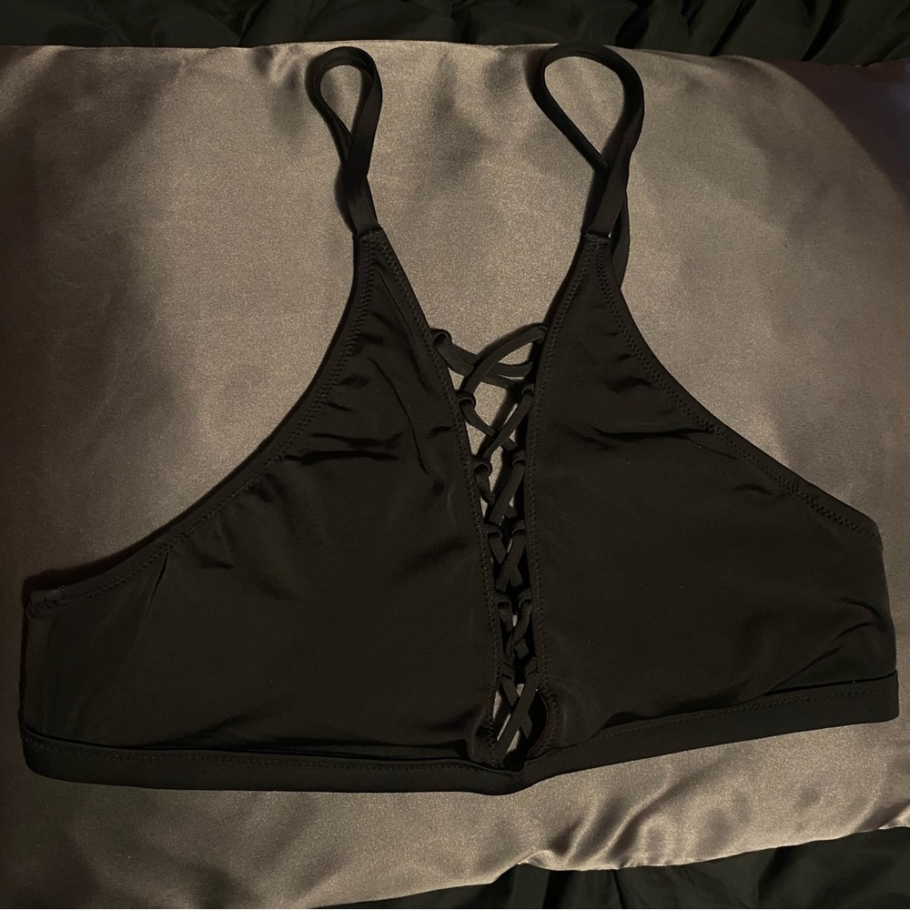 Victoria’s Secret VS PINK black halter bikini swim top - size large NWOT